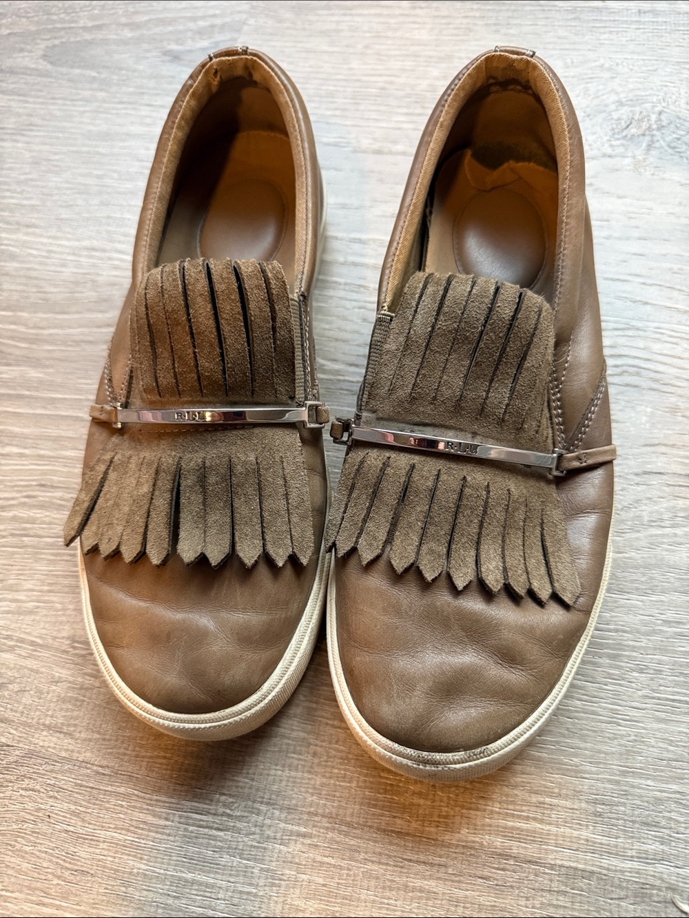 Lauren Ralph Lauren Brown Leather Fringe Slip-On Loafers